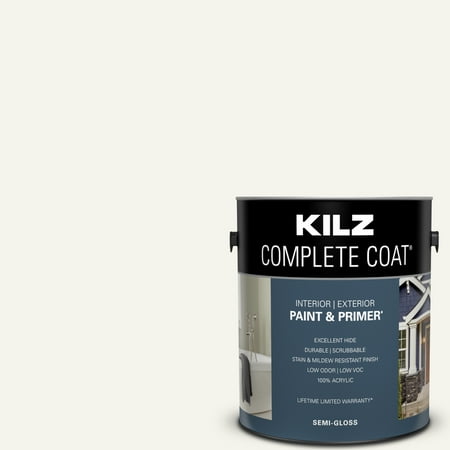 KILZ Complete Coat Paint & Primer, Interior/Exterior, Semi-Gloss, White Wing, 1 Gallon