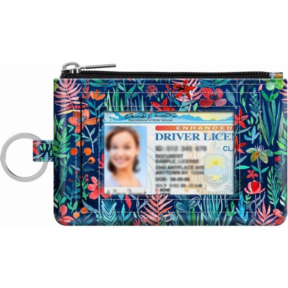 Zip ID Case Card Holder, Slim Coin Purse Wallet RFID Blocking Change Pouch with Key Chain