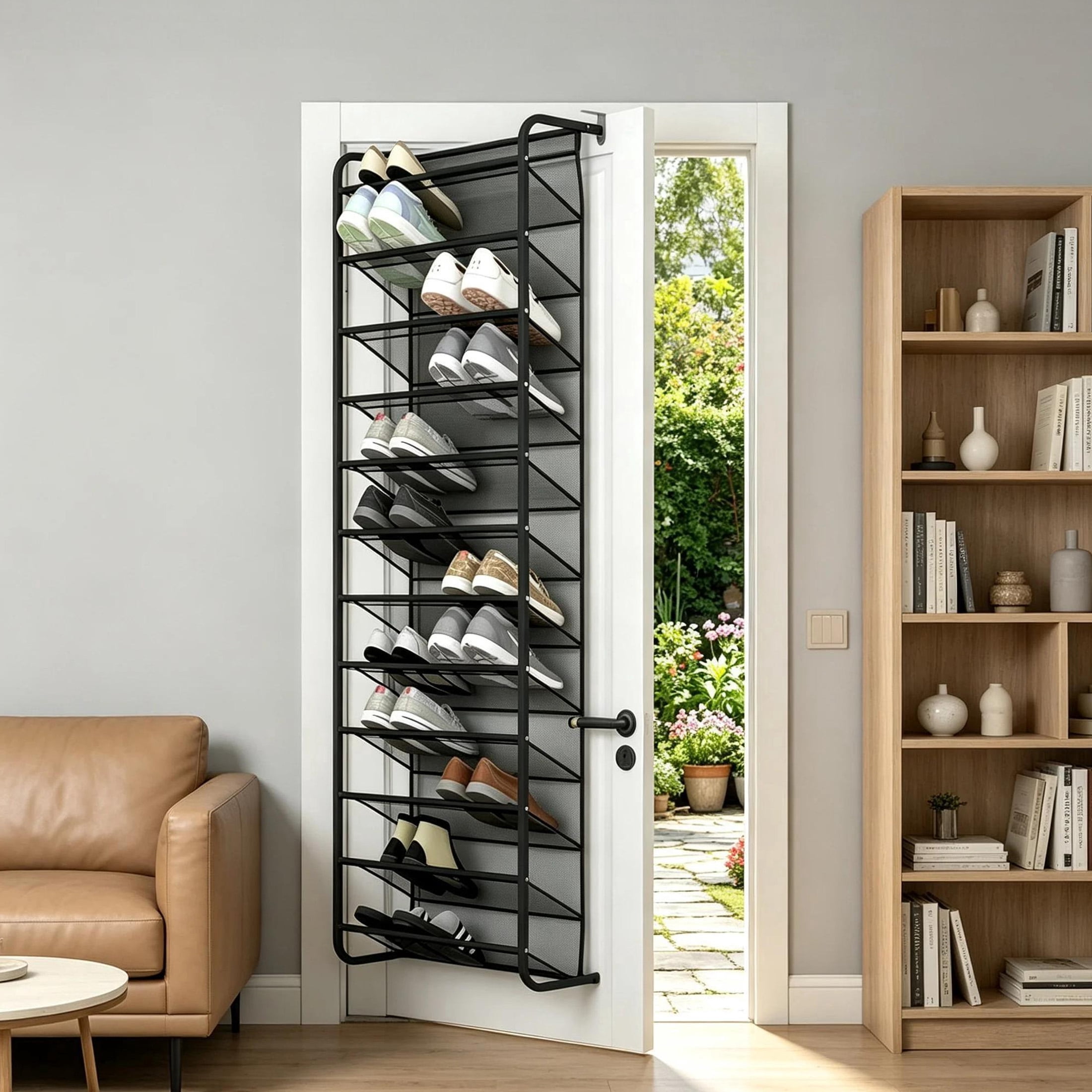 Over The Door Shoe Organizer, 10 Tier Hanging Shoe Rack for Door, Mesh Shoe Storage Holder for Closet Entryway Bedroom, Multi-Purpose Hanging Storage Rack for Shoes Hats Bags