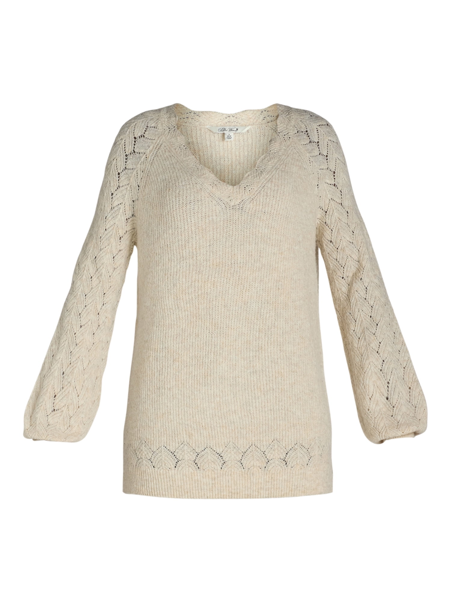 The Pioneer Woman’s Pointelle V-Neck Sweater, Midweight, Women’s, Sizes XS-XXXL