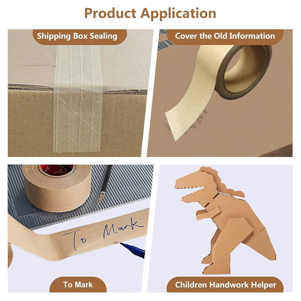 Triani 5 Rolls Self Adhesive Kraft Paper Tape 1.97 inch x 55 Yard Brown Shipping Tape Cardboard Tape for Heavy Duty Packing and Carton Sealing