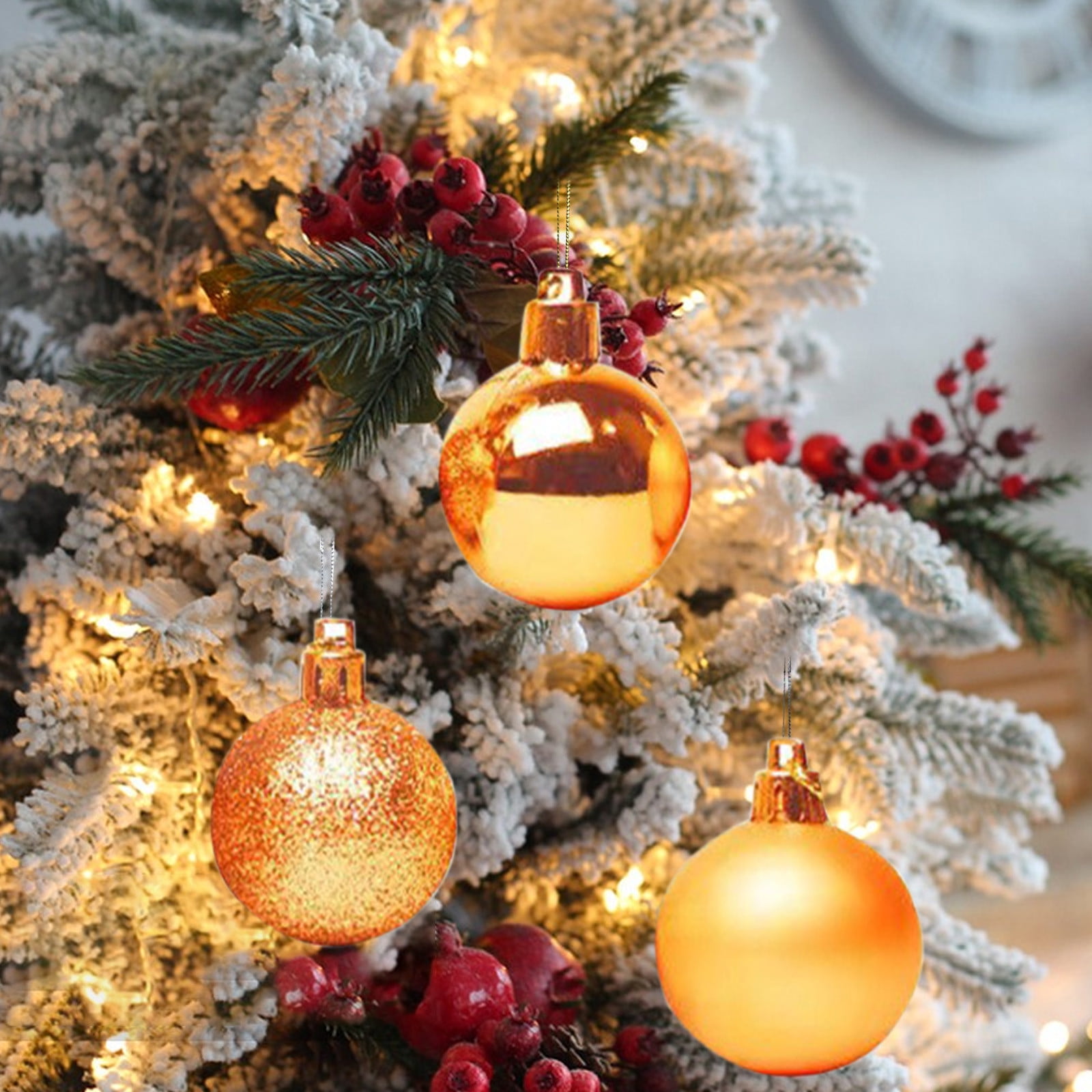 Kbndieu Orange Christmas Balls, 24PCS Shatterproof Christmas Ornaments Set Decorations for Christmas Tree Birthday Holiday Wedding Decorations 40mm/1.57"