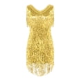 thumbnail image 6 of RUNQHUI Womens V Neck Sleeveless Sparkling Sequin Fringe Ballroom Latin Dance Dress Party Dress Gold XL, 6 of 7