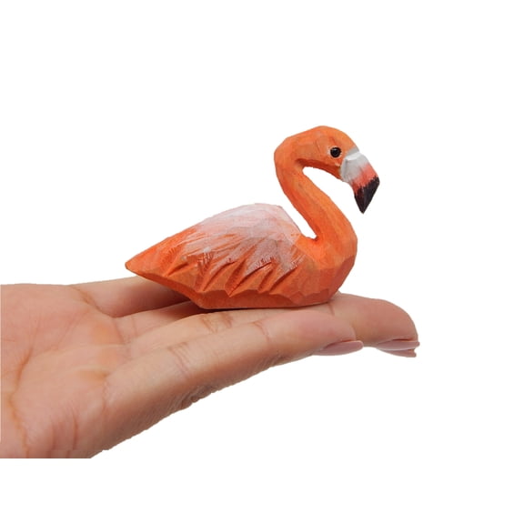 Pink Flamingo Figurine Statue Decor Small Garden Lawn Yard Ornament Wood Carving