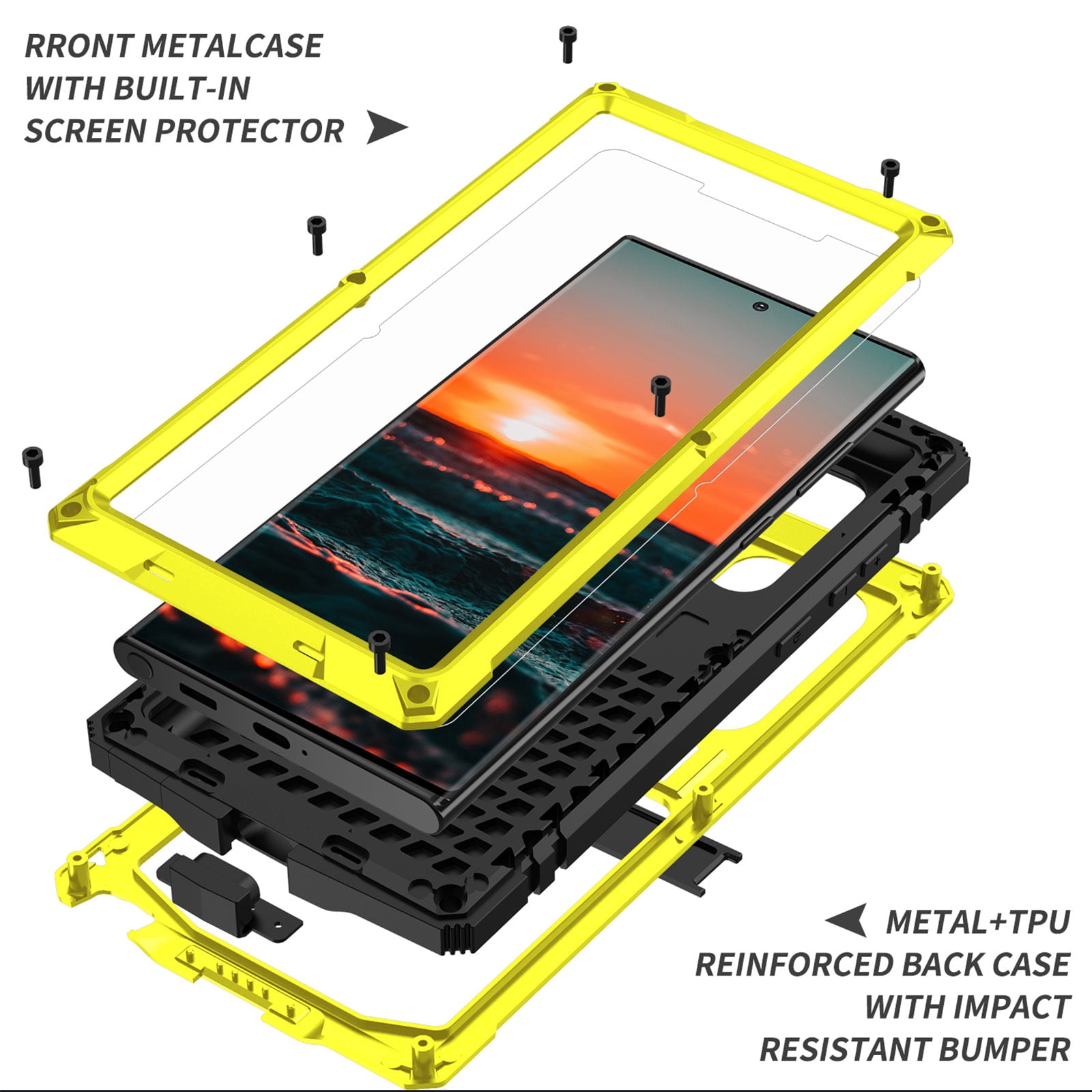 Samsung S22 Ultra Rugged Full-Body Case, Metal Bumper Built-in Screen Protector&Kickstand,Dustproof Drop-Proof,Full Body Protection Heavy Duty Military Cover For Samsung Galaxy S22 Ultra, Yellow