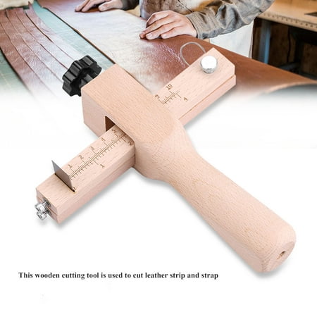 Ashata Wooden Hand Leather Strip Strap Adjustable Cutting Tool DIY Craft Tools Cutter with 5 Blades,Leather Cutting Tool, Wooden Leather Cutting