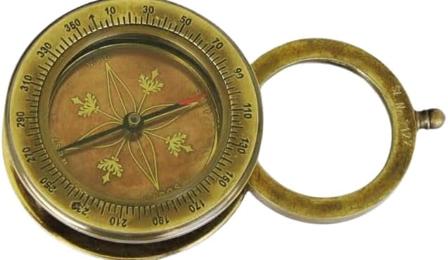 Maritime treasures Vintage Brass Pocket Compass with Lid  Antique Style Nautical Compass