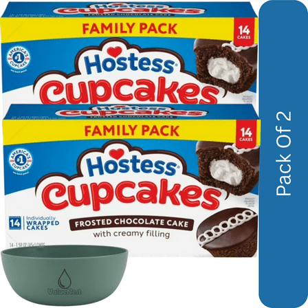 Hostess Cupcakes Chocolate Snack Cakes, Creme Filled, 14 Count Box (22.22 oz)-2pk, With Olive Green Bowl By ValueNest