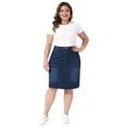 thumbnail image 3 of DARING DIVA Women's Plus Summer High Waist Knee Length Denim Skirt 1X Dark Blue, 3 of 6