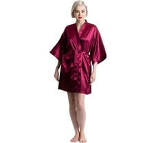 Elegani Satin Kimono Wine Red Short Robe for Women (Small/Medium) - Luxurious Robes