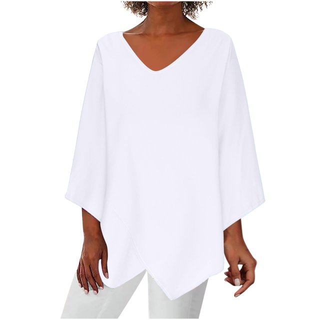 Yuyuzo Womens Fall Tops V Neck Long Sleeve Irregular Hem Solid Color Basic Pullover Top Tees Blouse Tshirts