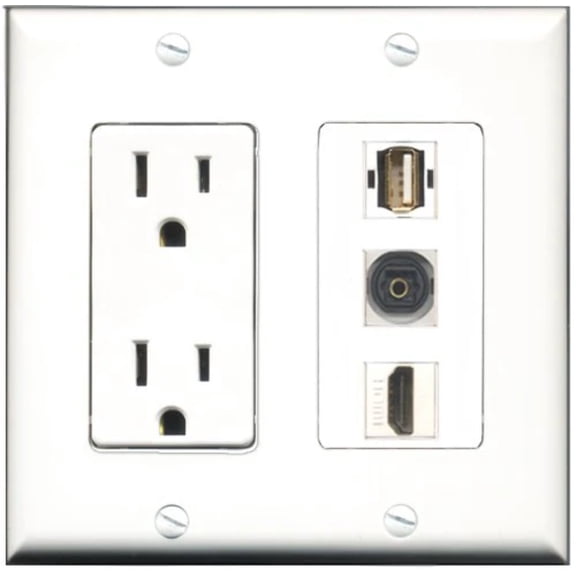 RiteAV - 15 Amp Power Outlet 1 Port HDMI 1 Port USB A-A 1 Port Toslink Decorative Wall Plate