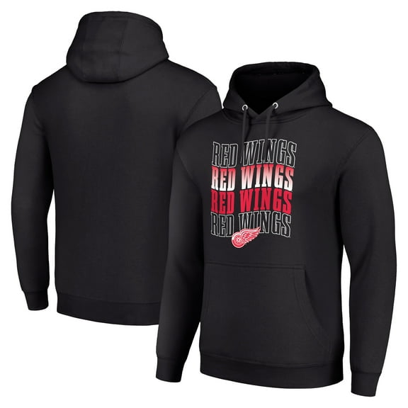 Men's Starter Black Detroit Red Wings Four Team Name Logo Fleece Pullover Hoodie