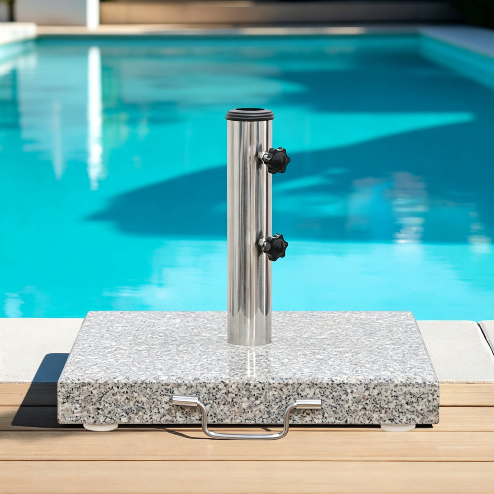 Abble 66 lbs  Heavy Duty Square Granite Umbrella Base Stand with Wheels and Handle in Gray