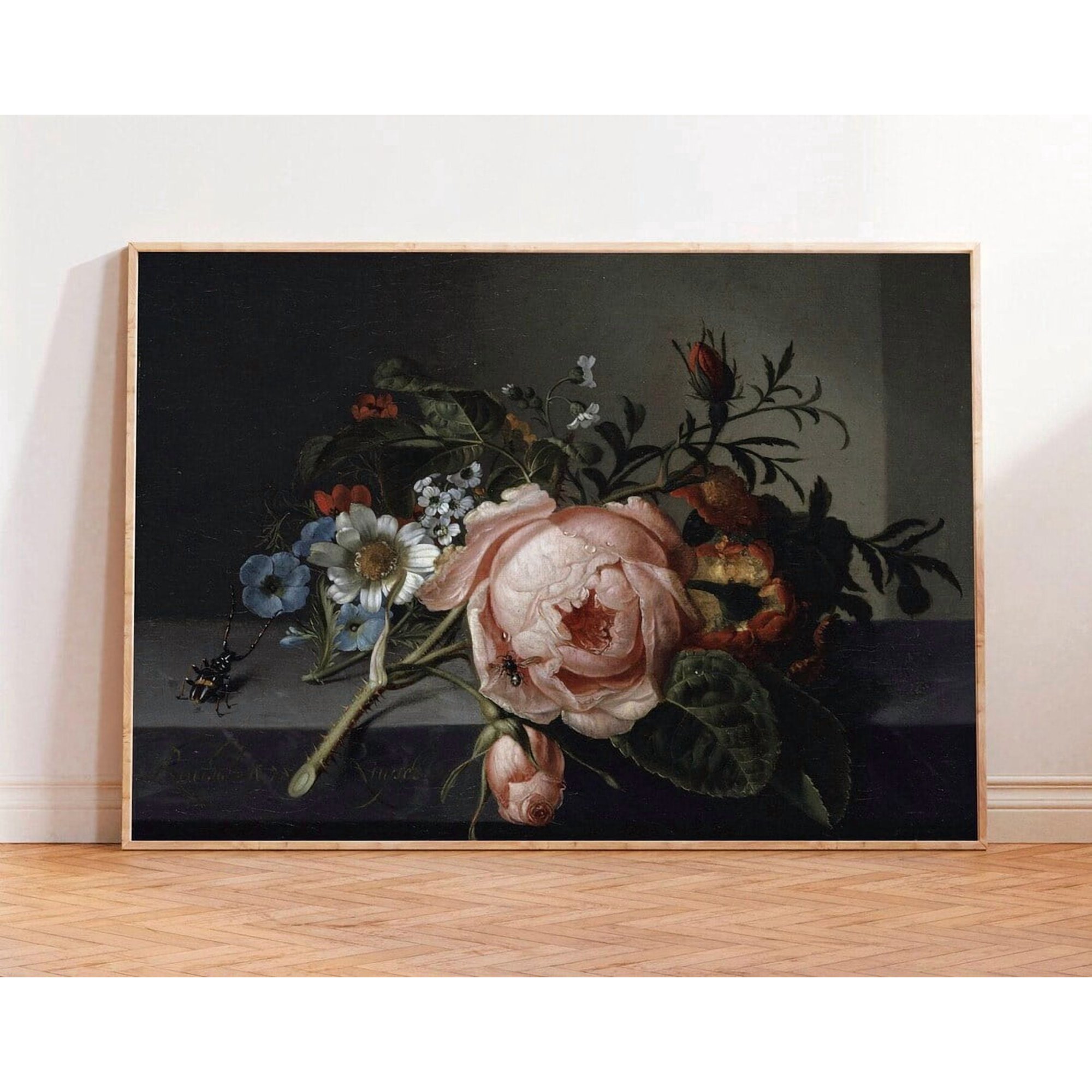 Vintage Rose Moody Floral Still Life Poster Botanical Bedroom And Living Room Decor