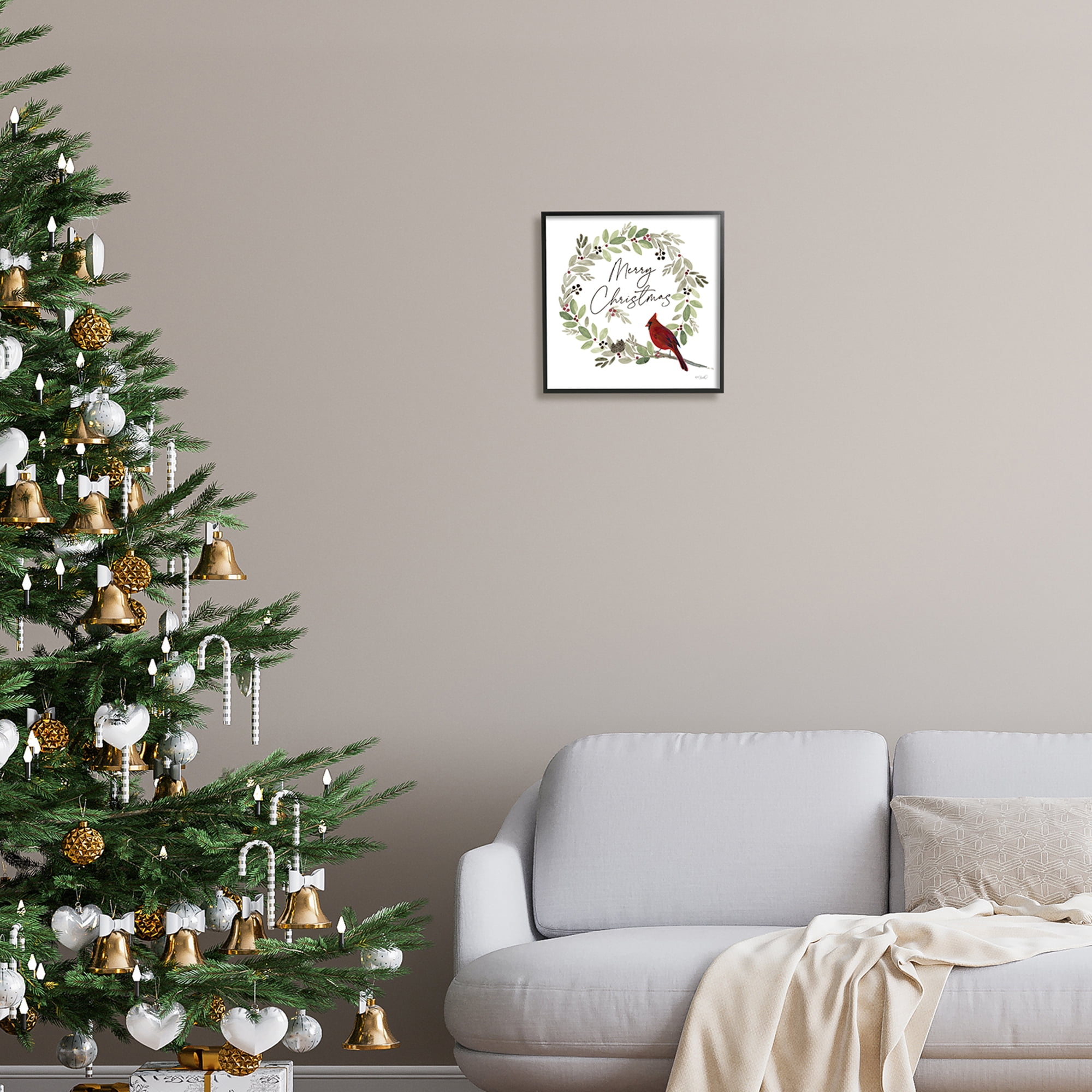 Stupell Industries Merry Christmas Cardinal Holiday Painting Black Framed Art Print Wall Art, 12 x 12