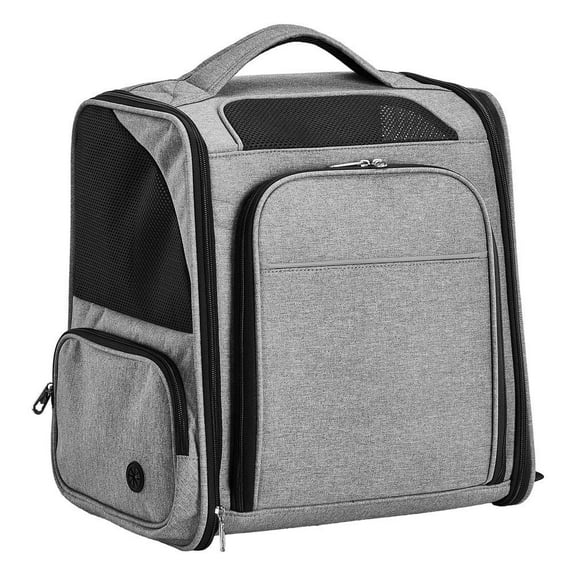 Resenkos Pet Carrier Backpack, Expandable Cat Dog Travel Bag With Front & Back Extension, Breathable Mesh Design For Small Animals, Gray
