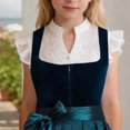 thumbnail image 2 of Dakiuu Girls Oktoberfest Dirndl Crop Blouse Kids Front Button Placket Eyelet Cutout Cap Ruffle Sleeve Mini Top Child Dirndl Layering Shirt, 2 of 7