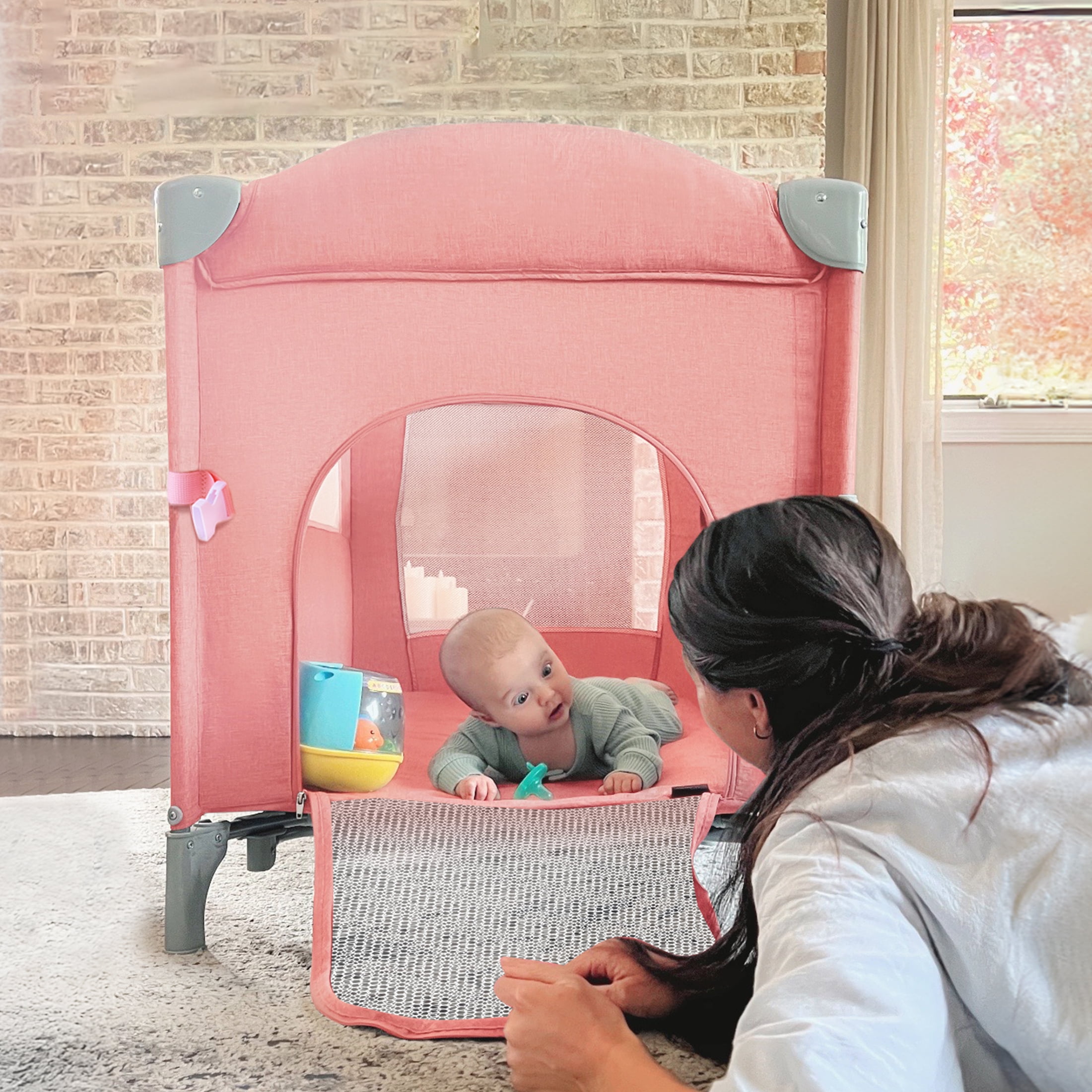 HARPPA 5 in 1 Baby Playard with Bassinet & Changing Table for Newborn, Pink