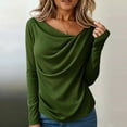 thumbnail image 3 of Otntypg Fashion Womens Long Sleeve Shirts Spring Fall Going Out Dressy Casual Tunic Blouse Slim Fit Ribbed Ruched Crew Neck Y2K Tops Outfit Clothes Green L, 3 of 7