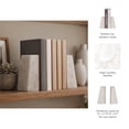 thumbnail image 6 of Trapezoid Book Ends for Bookshelf Decor - Modern Marble and Brass Book Accessories for Home Library, Office or Desk Decor - Heavyweight Stone Bookends for  Decorative Storage - Set of 2, 6", White, 6 of 12