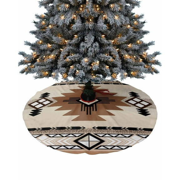 Beige Brown Western Christmas Tree Skirt 36 Inches Large Christmas Skirt Tree, Southwest Modern Geometric Abstract Art Tree Skirt Christmas Decorations for Fireplace Party Holidays Indoor Outdoor