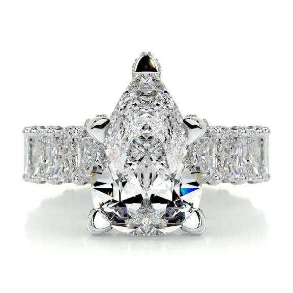 Spot Jewel Elegant 2.1 Ct Pear Cut Lab-Created Simulated Diamond Ring - 14K White Gold Plated - Prong Setting Engagement Ring for Women - Perfect Gift for Proposals, Anniversaries, and Birthdays