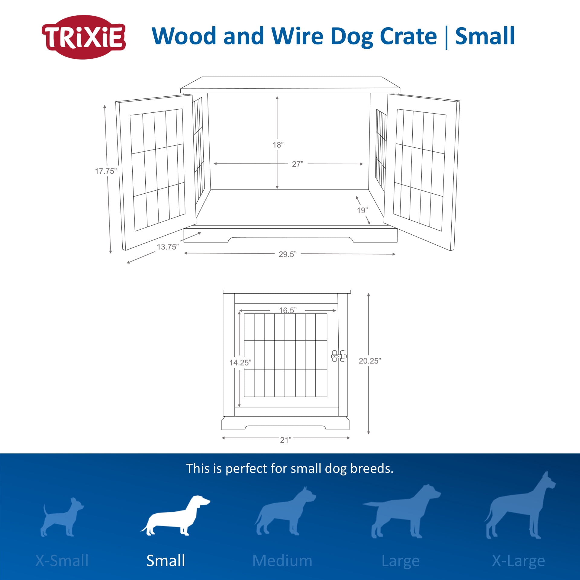 TRIXIE 29.5" Dog Crate, Wooden Indoor Kennel Furniture for Small Dogs Up to 25 lb, White