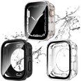 thumbnail image 1 of KOMI 2 Pack 2 in 1 Waterproof Case for Apple Watch Series 8 7 45mm, Straight Edge PC Front & Back Bumper with Tempered Glass Screen Protector 360 Protective Cover for iWatch 45mm, Black/Clear, 1 of 5