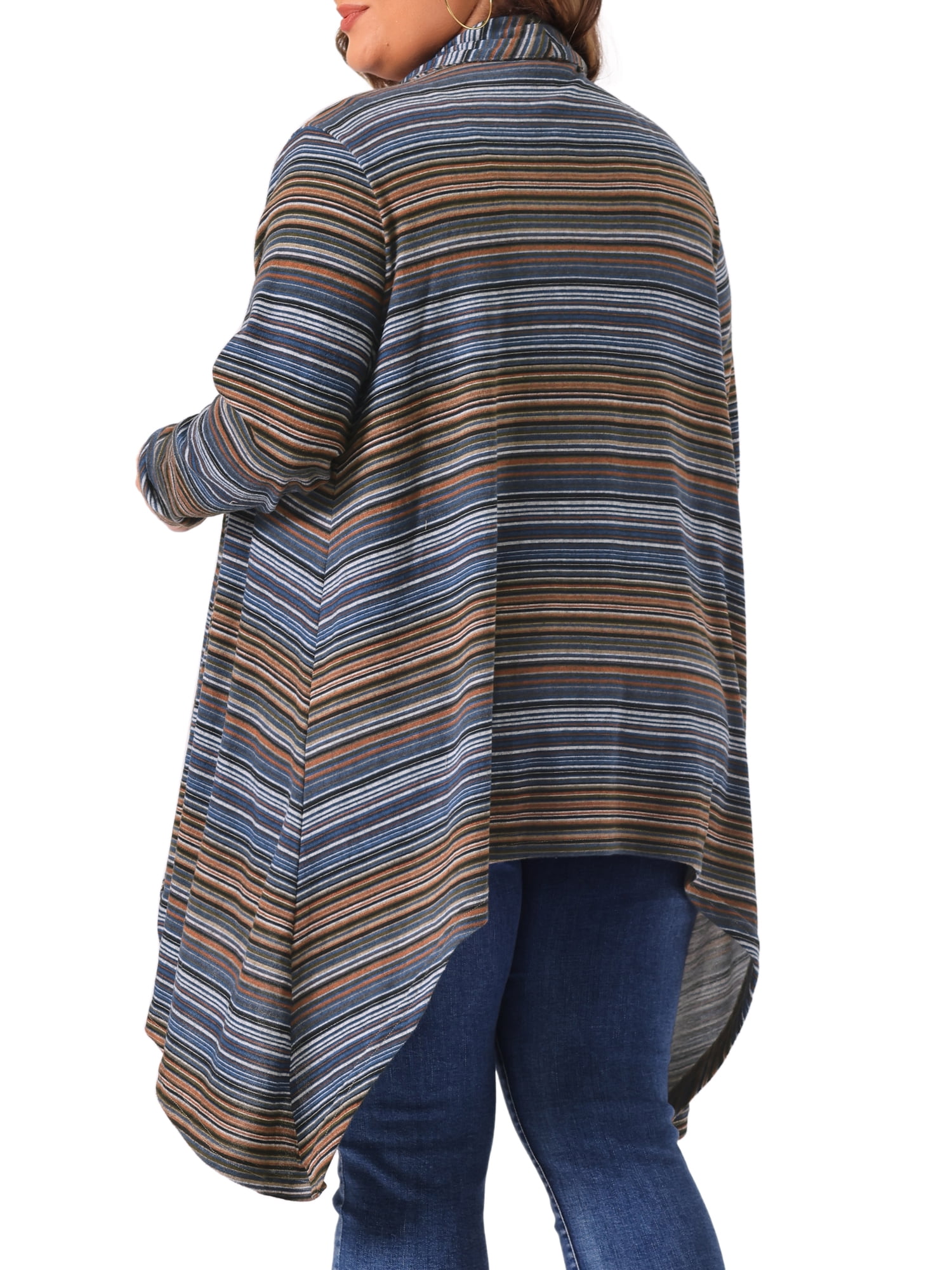 DARING DIVA Plus Size Long Sleeve Open Front Knit Stripe Cardigan 2X Blue