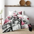 thumbnail image 2 of Eiffel Tower Comforter Set 8 Pieces Bed in a Bag Queen Size Pink Sweet Couple Lovers Paris Theme Bedding Set with 1 Comforter 4 Pillowcases 1 Flat Sheet 1 Fitted Sheet and 1 Cushion Cover, 2 of 14