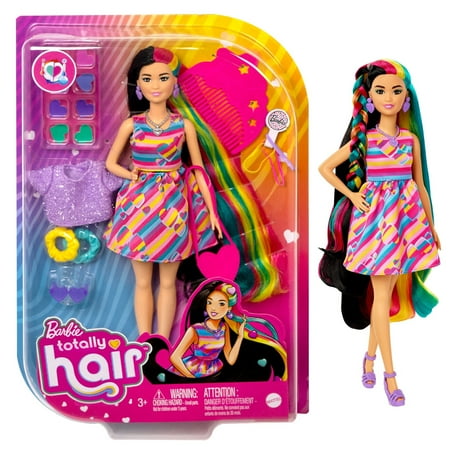 Barbie totally Hair Heart-Themed Doll  Petite  8.5 Inch Hair  15 Accessories  3 & Up