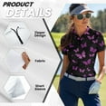 thumbnail image 5 of COEQINE V Neck Golf Shirts for Women 1/4 Zip Short Sleeve Moisture Wicking Polo Shirts Purple Butterfly Print Lightweight Golf Tops Pullover Workout Athletic Tops, XS, 5 of 7