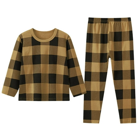 Hienoo Big Boy s Plaid Long Sleeve Top and Pants Pajama Set Snug Fit Sleepwear Outfits