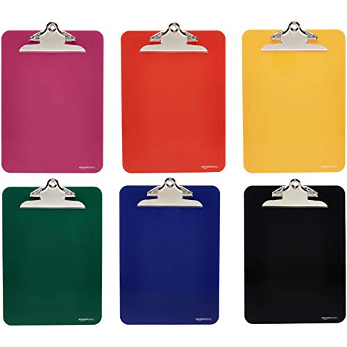 Basics Plastic Clipboards with Metal Clip, Assorted Colors, Pack of 6