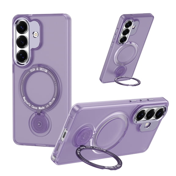 Slim Case for Samsung Galaxy S21  Plus, Semi-Translucent Back Mangetic Cover Compatible with Magsafe Shockproof Rotating Kicskstand Case for Women Men,Purple
