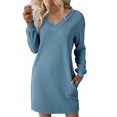 thumbnail image 2 of ClodeEU Women Fall Long Sleeve V Neck Dresses,Solid Casual Tunic Mini Dress with Pockets Blue,Womens Plus XL, 2 of 6