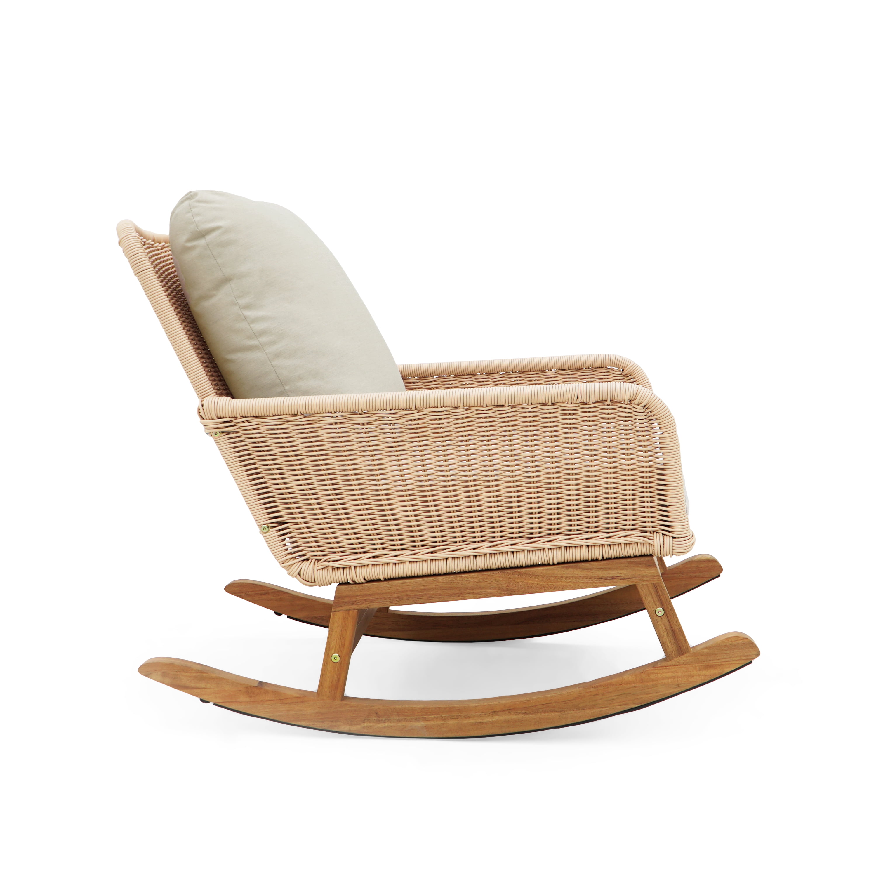 Euroco Modern Wicker Rocking Chair with Cushions, PE Rattan Patio Rocker with Wooden Frame for Indoor & Outdoor Use