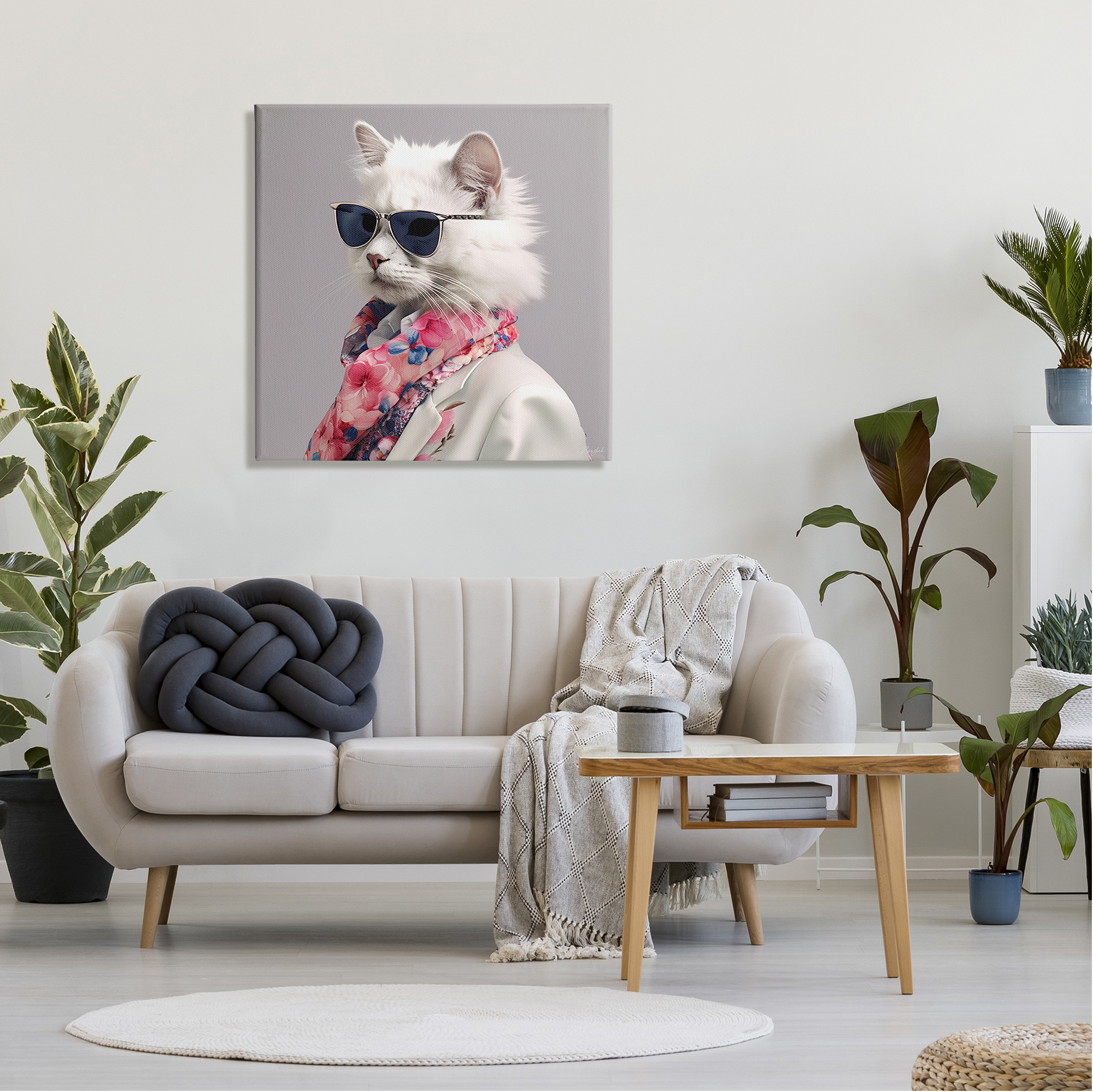 Stupell Industries Stylish Cat Fashion Animals & Insects Painting Gallery Wrapped Canvas Art Print Wall Art, 30 x 30