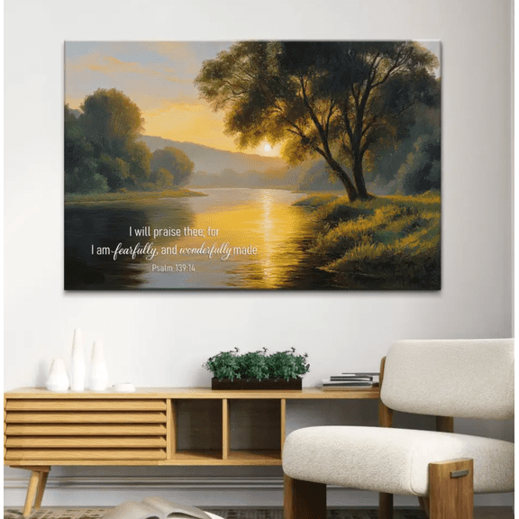 Psalm 139:14 Bible Verse Christian Canvas Wall Art, Scripture Print, Inspirational Religious Wall Decor Gift