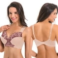 thumbnail image 3 of Curve Muse Plus Size Unlined Minimizer Wirefree Bras with Embroidery Lace-3Pack-Grey,Pink,Black-40DDDD, 3 of 6