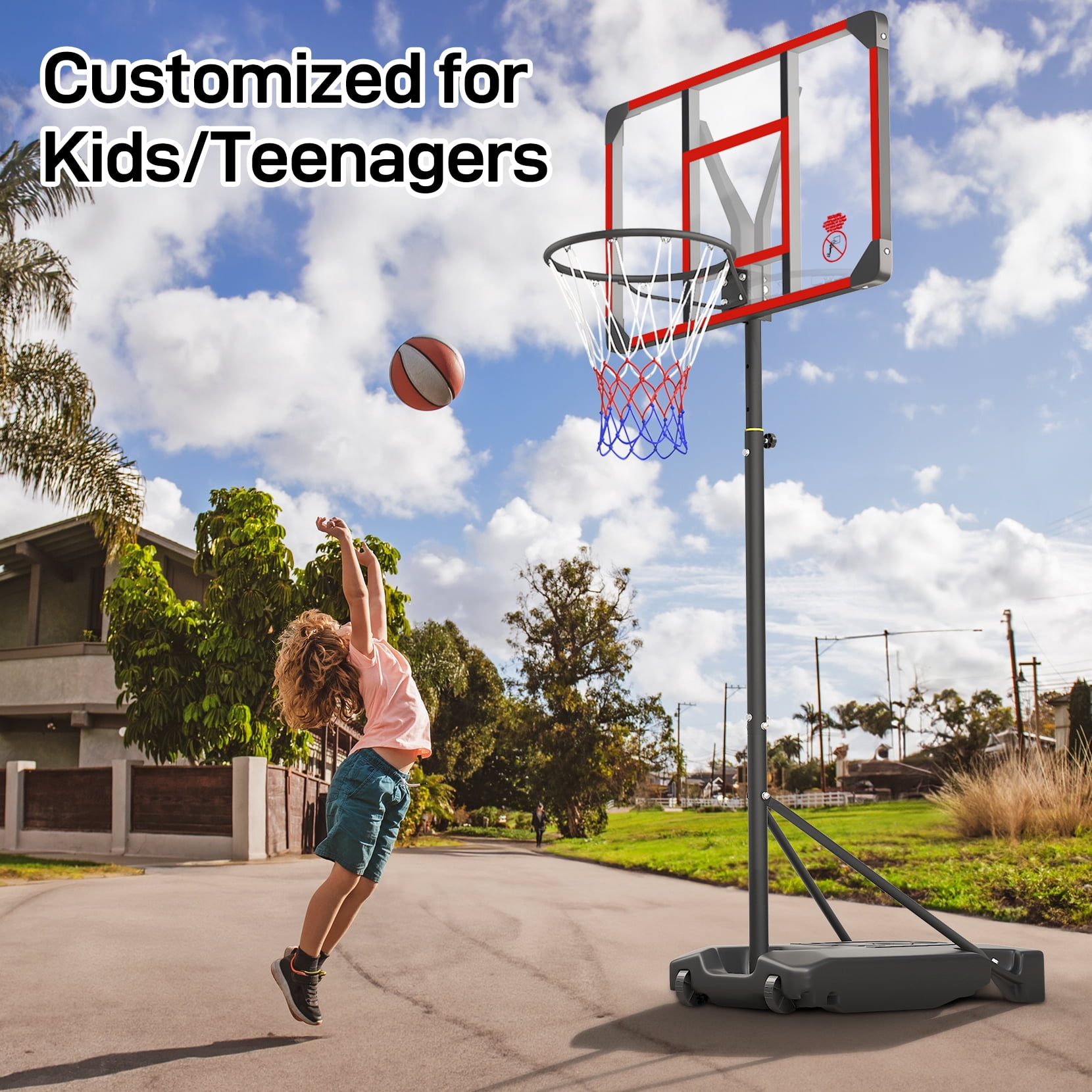 TONBUX Kids Basketball Hoop Outdoor 4.82-8.53ft Adjustable, Portable Basketball Hoops & Goals for Kids/Teenagers/Youth in Backyard/Driveway/Indoor, with Enlarged Base and PC Backboard