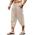 thumbnail image 6 of COOFANDY Men's Linen Harem Capri Pants Lightweight Loose 3/4 Shorts Drawstring Elastic Waist Casual Beach Hippie Yoga Trousers, 6 of 9