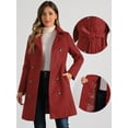 thumbnail image 2 of DARING DIVA Women's Double Breasted Slant Pocket Button Down Belted Coats Dark Red S, 2 of 6
