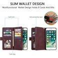 thumbnail image 2 of Wallet Case for iPhone SE(5G) 2022 iPhone 7 iPhone 8 iPhone SE 2020, Retro Matte 9 Card Holder Slots Zipper Pocket PU Leather Magnetic Closure Kickstand with Wrist Strap Flip Case-Wine Red, 2 of 15