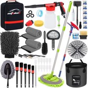 44Pcs Car Wash Detailing Kit Cleaning Kits with Foam Gun Sprayer Wash Mop with Long Handle Collapsible Bucket Large Wash Mitt Towels Complete Interior Exterior Car Washing Supply Set Blue