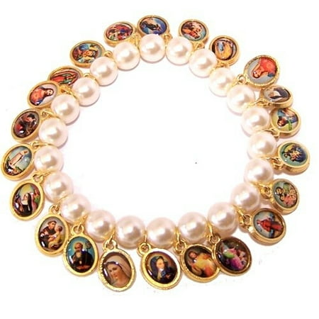 - Pearl beads elastic bracelet with Saints icons (6cm or 2.36