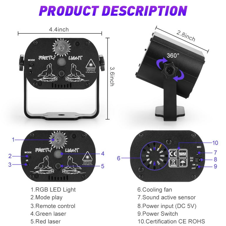 GiftMax Mini Laser Projector Stage Lighting Sound Activated Laser for Party  and DJ Multicolor (Design Pattern) (Stage Light 6 in 1) Shower Laser Light