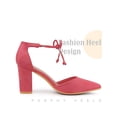 thumbnail image 3 of BLISSFUL STEP Ankle Tie Pointed Toe Block Heels Pumps for Women Red Pink (Size 8.5), 3 of 5