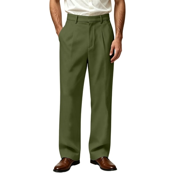 Mens Classic Fit Straight Leg Dress Pants Casual Business Office Daily Wear Trousers(Army Green,XXL)
